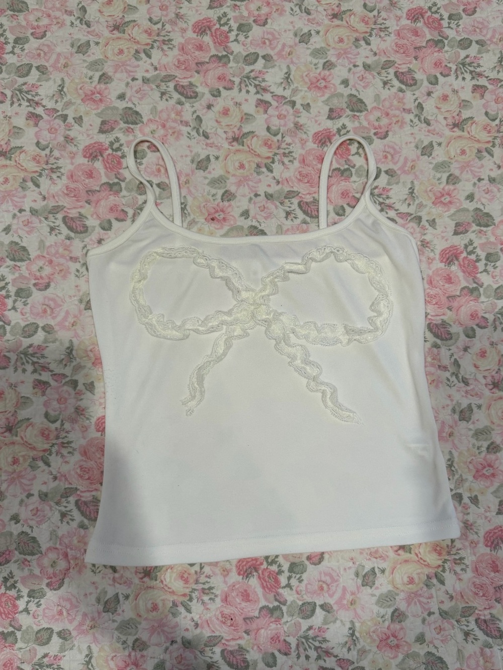 White Lace Bow Tank Top